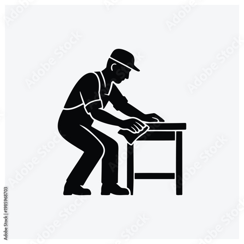 Silhouette illustration of a man reviewing papers or taking notes on a standing desk.