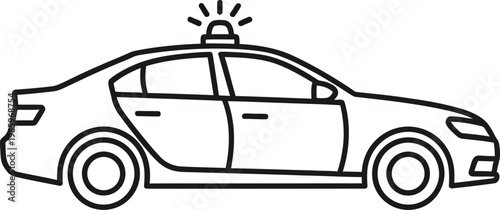 Line drawing of a police car with a flashing light on top enforcement security