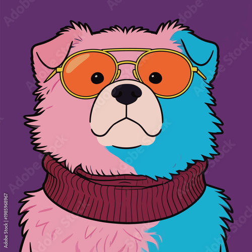 Colorful Furry Dog with Retro Sunglasses