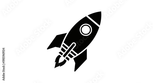 Black rocket ship graphic on white background for technology and space concepts
