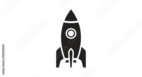 Black rocket ship icon isolated on white background with copy space