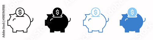 Piggy Bank Vector Illustration In Multistyle