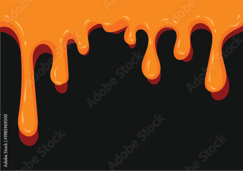Orange dripping liquid slime or honey melting on dark background