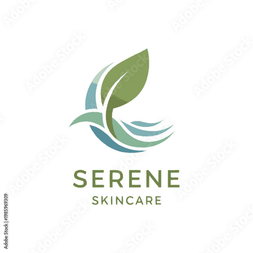 Serene Skincare Logo with Leaf and Water Elements.