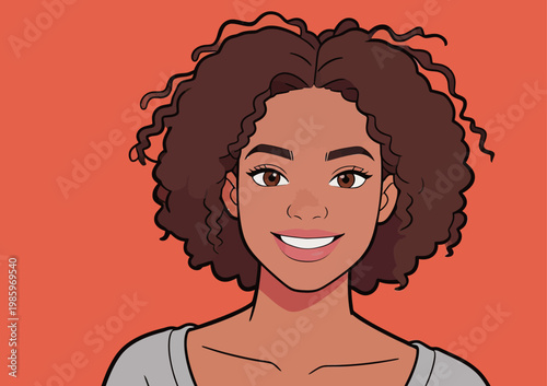 Portrait of a Smiling Woman with Curly Hair