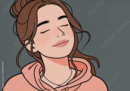 Woman with Closed Eyes Wearing Pink Hoodie