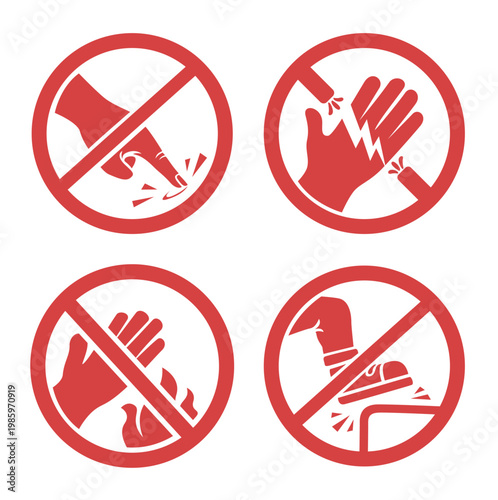 Set of Prohibition Signs – No Touch, Electrical Hazard, Fire Danger and Safety Warning Icons Illustration Vector