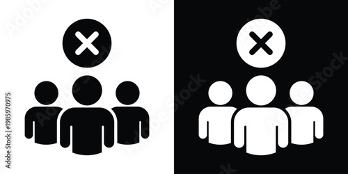 Vector illustration showing a group of people with a cancel cross, depicting rejected candidates, group exclusion, team errors, or restricted access for multiple users.