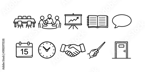Collection of simple business meeting icons and office symbols