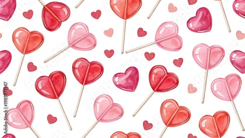 Heart Shaped Lollipops and Glitter Hearts Seamless Pattern candy sweet