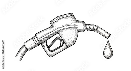 Gas pump nozzle with single fuel drop illustration.