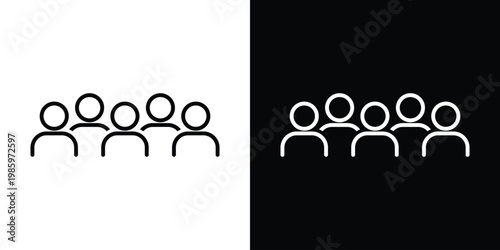 A horizontal row of five person icons representing a large group or workforce. Suitable for diversity and inclusion, community, population, and collaborative staff concepts.