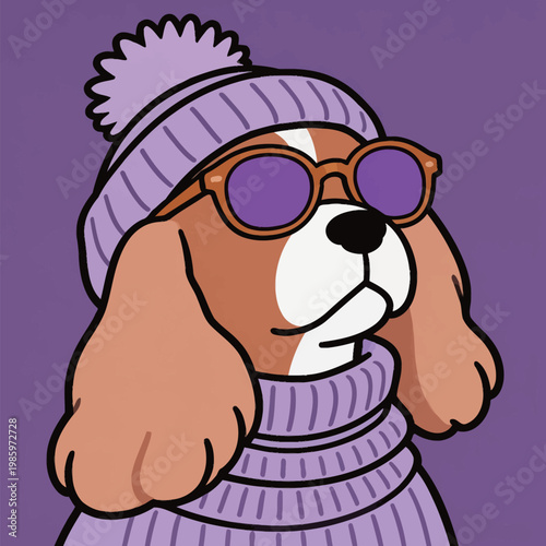 Stylish Cocker Spaniel Dog in Purple Outfit