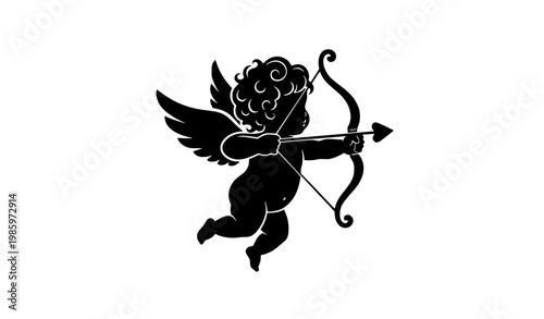 Cupid silhouette with bow and arrow romantic love vector illustration