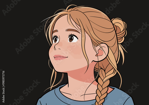 Portrait of a Blonde Girl with Braided Hair