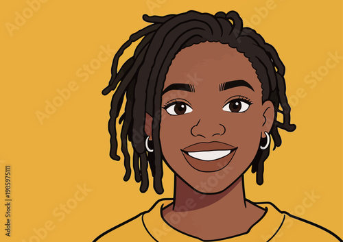 Smiling Woman with Dreadlocks in Yellow Shirt