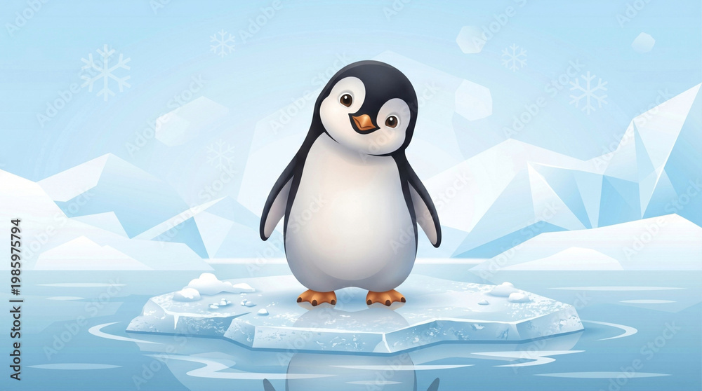 Obraz premium Cute Arctic Penguin Illustration Clean Blue Background for Kids Learning