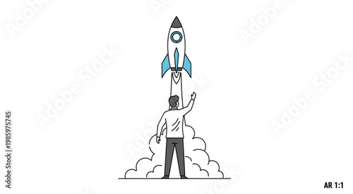 Man launching a rocket into space.