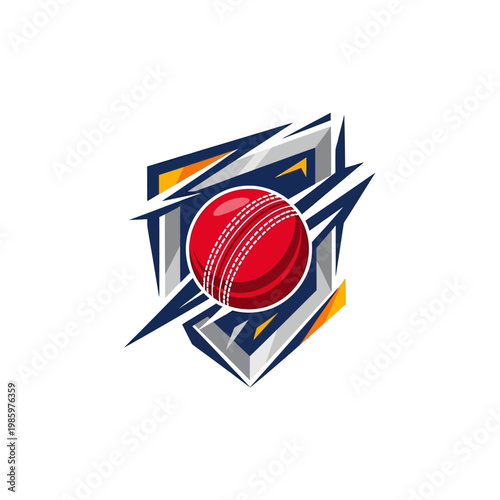 Cricket Ball Emblem Shield Sport Game Icon.