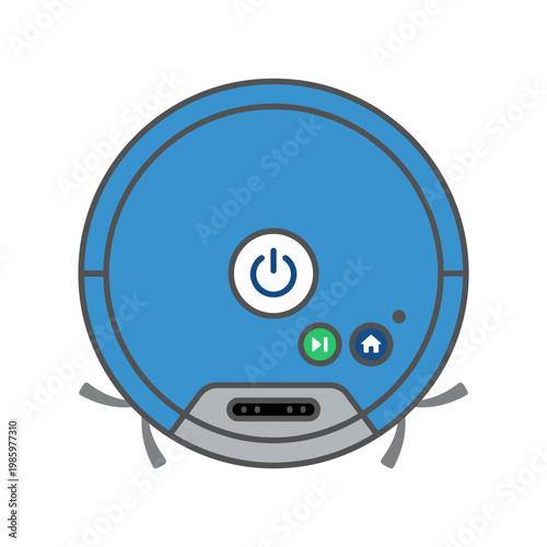 Flat robot vacuum icon, round shape, grid style, minimal buttons, clean design.