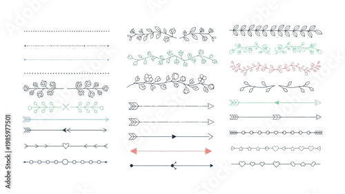 Decorative Elements Collection: a variety of hand-drawn design elements for creating aesthetic layouts. Each element crafted with detail.