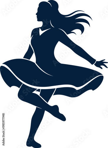 Dancing Woman Silhouette Twirling Dress Elegant Female Movement Vector Illustration
