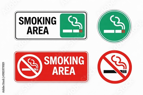 Smoking area and no smoking signage variations for public spaces