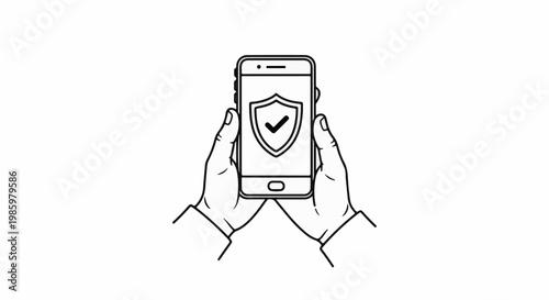 Hands holding smartphone with shield and checkmark icon