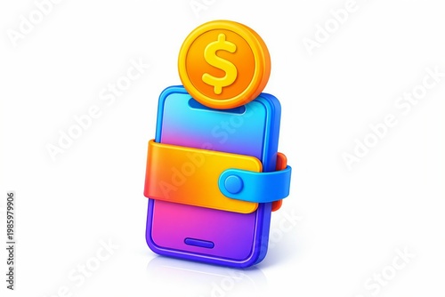 Creative depiction of a smartphone as a wallet with a dollar coin on top