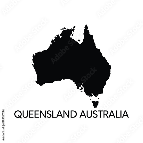 A stark black silhouette of the continent of australia is shown with text below