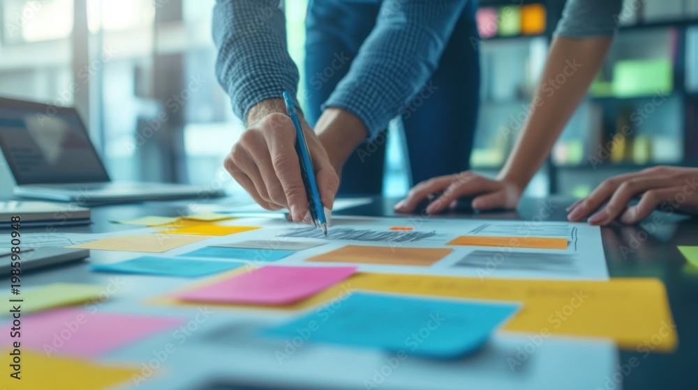 Obraz premium Business planning with colorful sticky notes