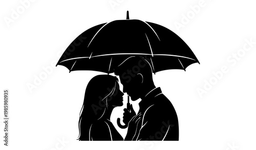 Romantic couple under umbrella silhouette love vector illustration