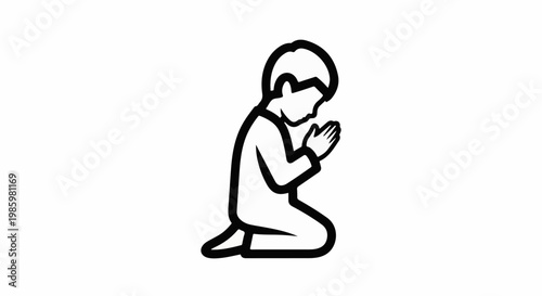 Stylized black outline of a child praying on knees