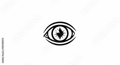 Stylized black eye graphic with starburst pupil on white background
