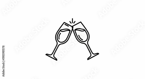 Two outline champagne flutes clinking together