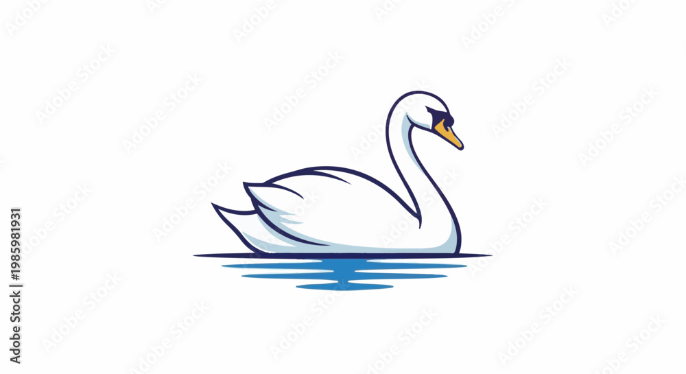 Fototapeta premium Stylized white swan gracefully glides on calm blue water