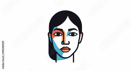 Stylized portrait of a woman's face with bold outlines and abstract color