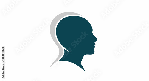 Teal and grey human head silhouette on white background