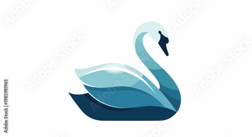 Stylized white swan silhouette gliding on abstract wavy blue water
