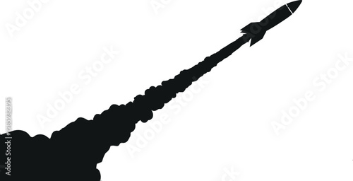 Rocket Launch Diagonal Silhouette Space Ship Takeoff Smoke Trail Startup Growth Vector Illustration