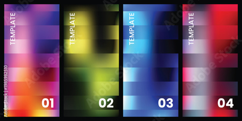 Vibrant gradient UI templates in four color themes with modern abstract layout design elements