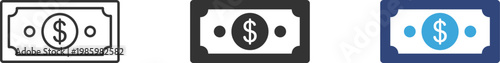 Cash money icons set, Paper currency symbols, Dollar banknote icons, Cash payment collection