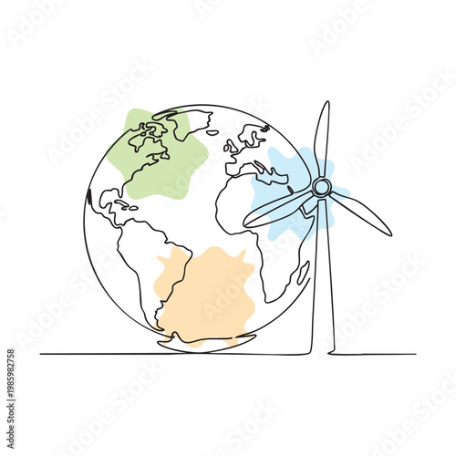 Earth globe with wind turbine renewable energy
