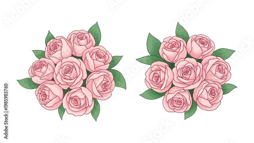 Floral Embrace: Two enchanting rose bouquets, each a symphony of delicate pink blooms and verdant leaves, exuding a sense of beauty and natural elegance.