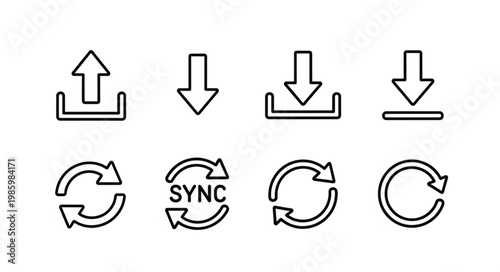 Collection of Upload Download and Sync Line Icons.