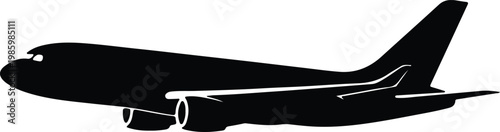 Silhouette of a passenger airplane flying across the sky vector design