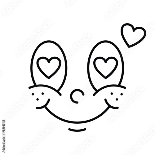 Retro cartoon face with heart eyes and happy smiling expression