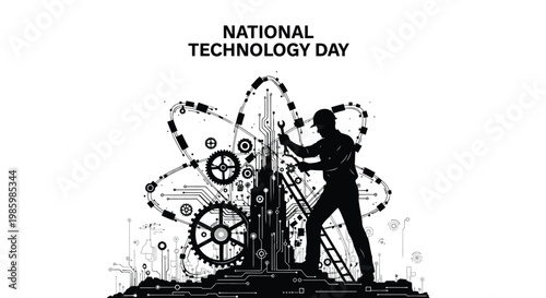 Professional technician working on complex industrial machinery in this creative digital vector graphic design illustration