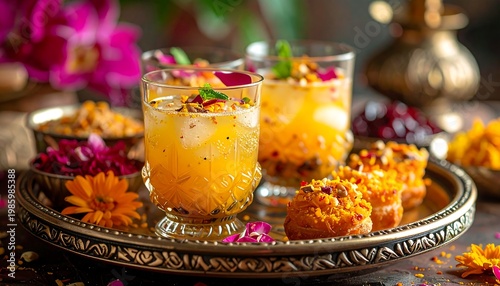 Vibrant Celebration Display Placed on Ornamental Tray