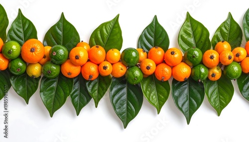 Vibrant Festive Garland Featuring Orange and Green Beads with Leaves